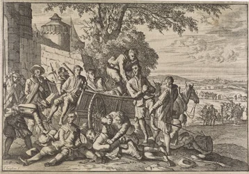 Soldats espagnols chargés sur des chariots et emmenés, 1641