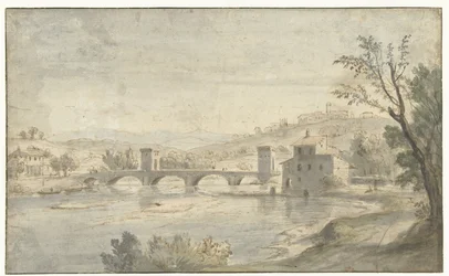 Paysage fluvial italianisant avec un pont