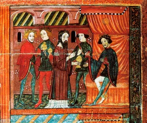 Rois Mages devant le roi Hérode, retable de Bellver de Cerdany