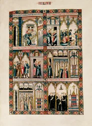Miniatures dédiées à Sainte Marie et ses miracles, des Cantigas de Santa María (Chants de Sainte Marie), Fol. 156