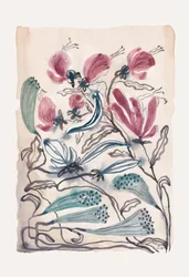 Plantes roses et bleu sarcelle