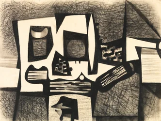 Composition, vers 1950 (fusain et aquarelle sur papier)
