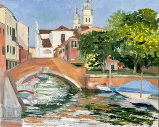 Soleil du soir à Dorsoduro, Venise 2025 (huile sur toile)