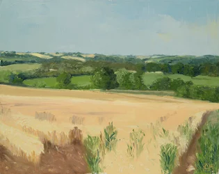 En attendant la récolte, Cotswolds (huile sur toile)