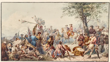 Général anglais et soldats sur une colline