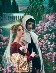 Dante et Béatrice dans le jardin (lithographie couleur)