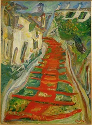 Escaliers rouges à Cagnes (peinture sur toile)