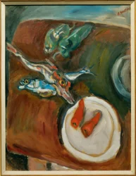 Nature morte avec poissons, piments et carottes