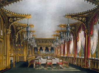 Salle à manger gothique, gravure de Thomas Sutherland (1785-1838), d