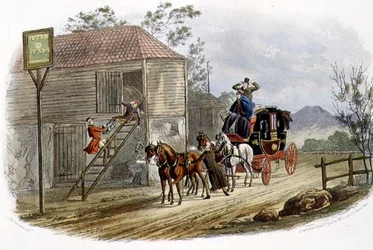 "Un palefrenier paresseux pour le courrier", gravé par R.G. Reeve, publié par Thomas McLean