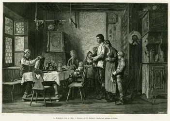 Le bénédicité. Gravure de Barbant d