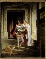 La marquise de Noirmoutiers, Charlotte de Beaune Semblançay (1551-1617), cherchant à persuader Henri Ier de Lorraine, duc de Guise, dit le Balafré (1550-1588), de se rendre à l