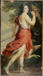 Mme. de Montespan, maitresse de Louis XIV, en Diane - the mistress of Louis XIV as goddess Diana … (painting on canvas)