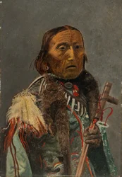 Amérindien avec calumet de la paix (huile sur carton)