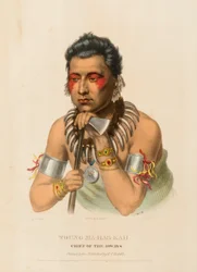 JEUNE MA-HAS-KAH. CHIEF OF THE IOWAYS, extrait de History of the Indian Tribes of North America (Histoire des tribus indiennes d