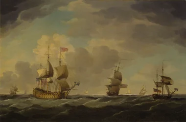 Un vaisseau amiral anglais sous voile facile par une brise modérée