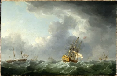 Navires anglais fuyant devant une bourrasque