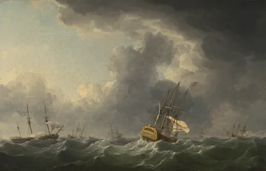 Navires anglais fuyant devant une tempête