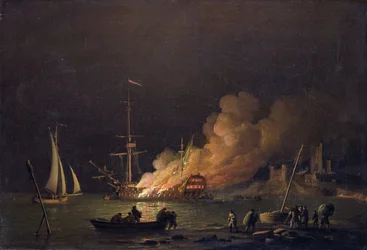 Navire en feu la nuit, vers 1756