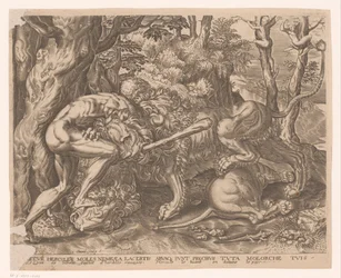 Hercules houdt de Nemeïsche leeuw in een wurggreep