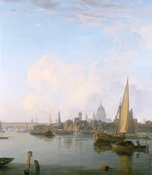 Pont de Waterloo et le front de mer de Lambeth depuis les escaliers de Westminster, 1821