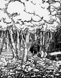 Gravure sur bois par Charles Doudelet (1861-1938) pour Pelléas et Mélisande de Maurice Maeterlinck (1862-1949), publiée par Claudio Argentieri, Spoleto, Italie