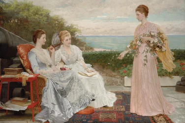 Les remparts du château de Walmer : portraits de la comtesse Granville et des ladies Victoria et Mary Leveson-Gower, 1891