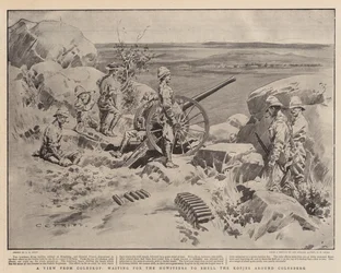 Vue de Coleskop, en attendant que les obusiers bombardent les kopjes autour de Colesberg