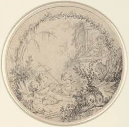 Trois putti avec un filet de pêche