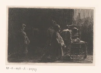 Figures priant devant une chaise