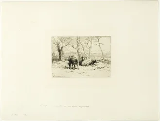 Moutons et cinq arbres