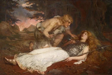 Siegfried (Sigurd) et Brünnhilde (Brunehild) par Butler, Charles Ernest (1864-1933). Huile sur toile, taille : 130x200