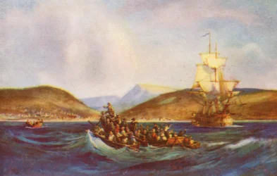Arrivée des colons "1820" à Algoa Bay (lithographie couleur)