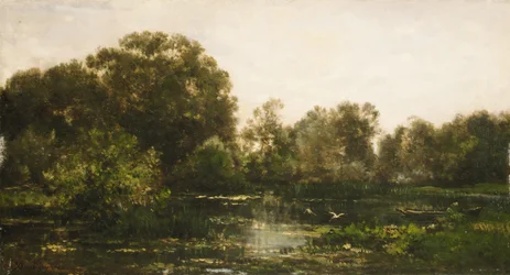 Paysage fluvial avec cigognes, 1864