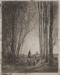 Rassemblement du troupeau, impression originale 1862, imprimée en 1921