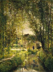 Paysage avec un ruisseau ensoleillé