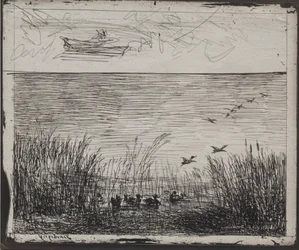 Marais avec des canards, impression originale 1862, imprimée en 1921