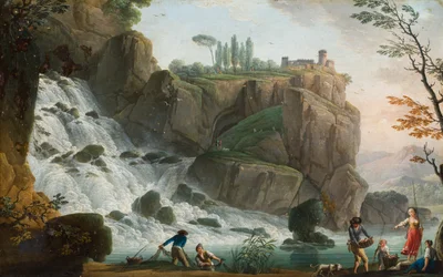 Un paysage rocheux avec des personnages près d