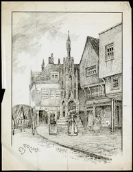 Vue du nord-ouest du Butter Cross, High Street, Winchester, Hampshire