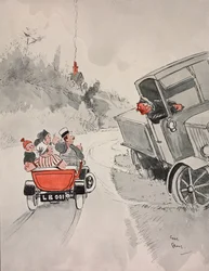 Sardines en conserve et le chauffeur de camion sarcastique, dessin humoristique par Chas Grave (1886-1944) de The Tatler, No 1406, 6 juin
