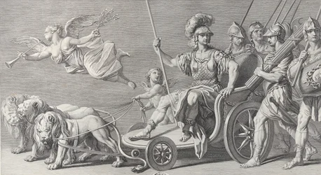 Mars sur un char tiré par trois lions, 1749.