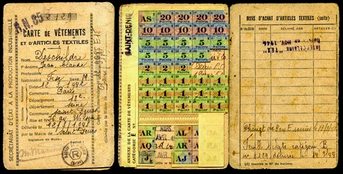 Carte de rationnement, Carte de vêtements, Secrétariat à la production industrielle, Seconde Guerre mondiale 1941