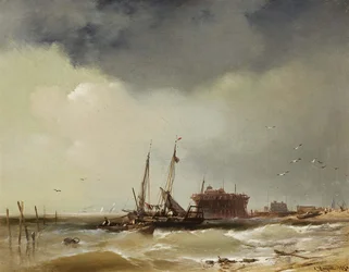 Atterrissage des bateaux de pêche sur une plage