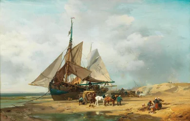 French : Déchargement des voiliers Unloading the Sailing Ship