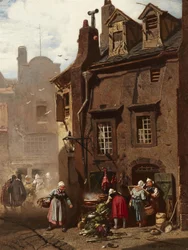 French : Marché dans une ville médiévale Market Day in a Medieval Town