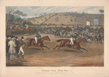 Une de quatre : Leamington Grand Steeple Chase ... 1837. Planche 4. Marqs de Waterford sur Monarch ...