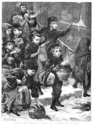 Nourrir les affamés, une soupe populaire à Londres, 1880
