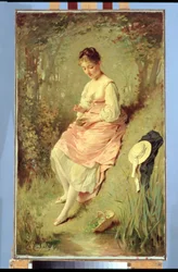 Jeune fille avec un nid, fin des années 1860