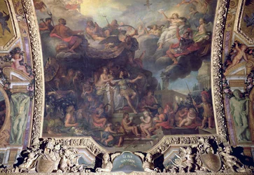 Le roi Louis XIV (1638-1715) gouvernant seul en 1661, peinture au plafond de la Galerie des Glaces