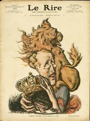 Illustration de Charles Léandre (1862-1934) dans Le Rire, 01/01/10 - Belgique - Lion/Tigre, Albert 1er (Belgique)